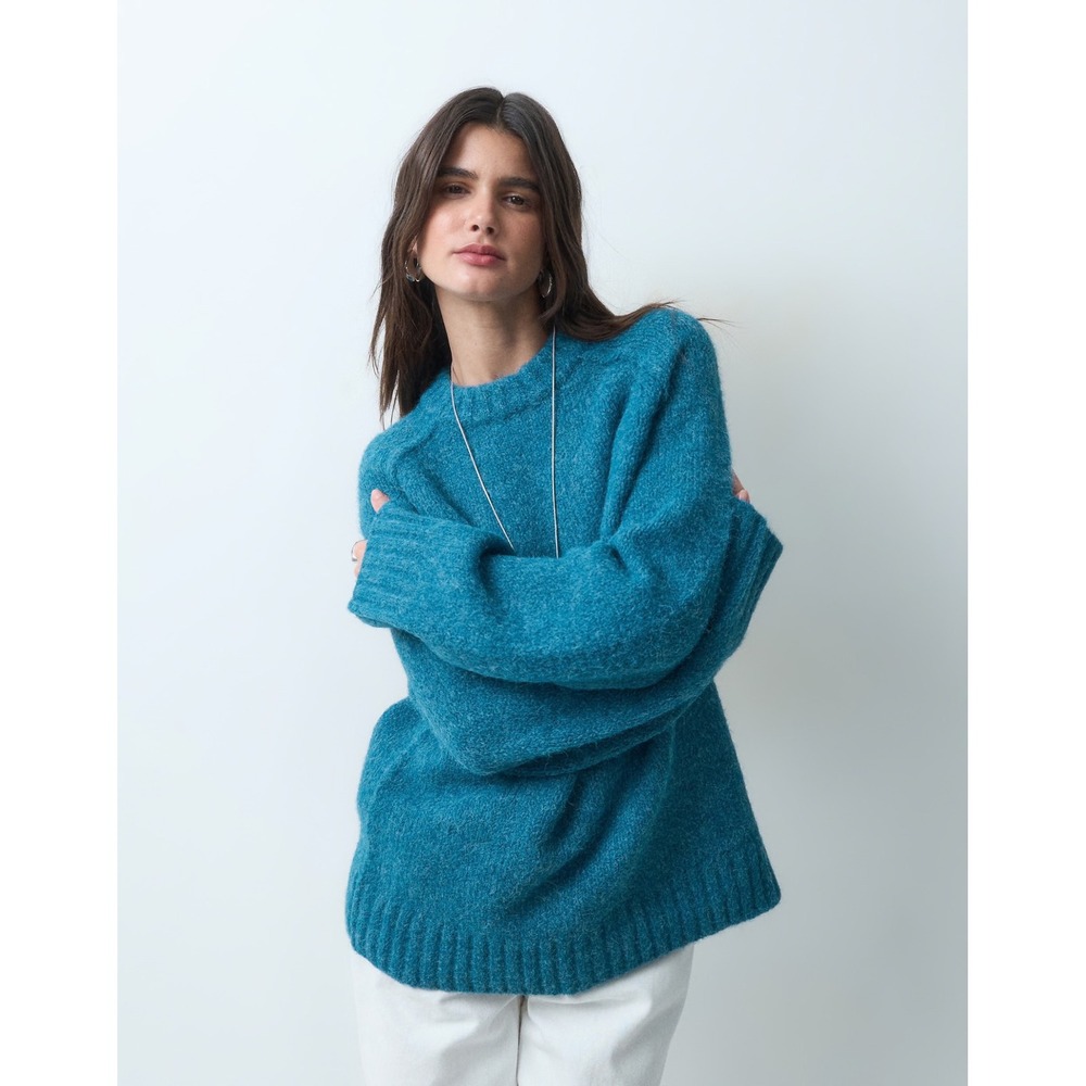 ASOS DESIGN Oversized Fluffy Sweater Teal Blue Crew Neck Raglan Knit Small NWT